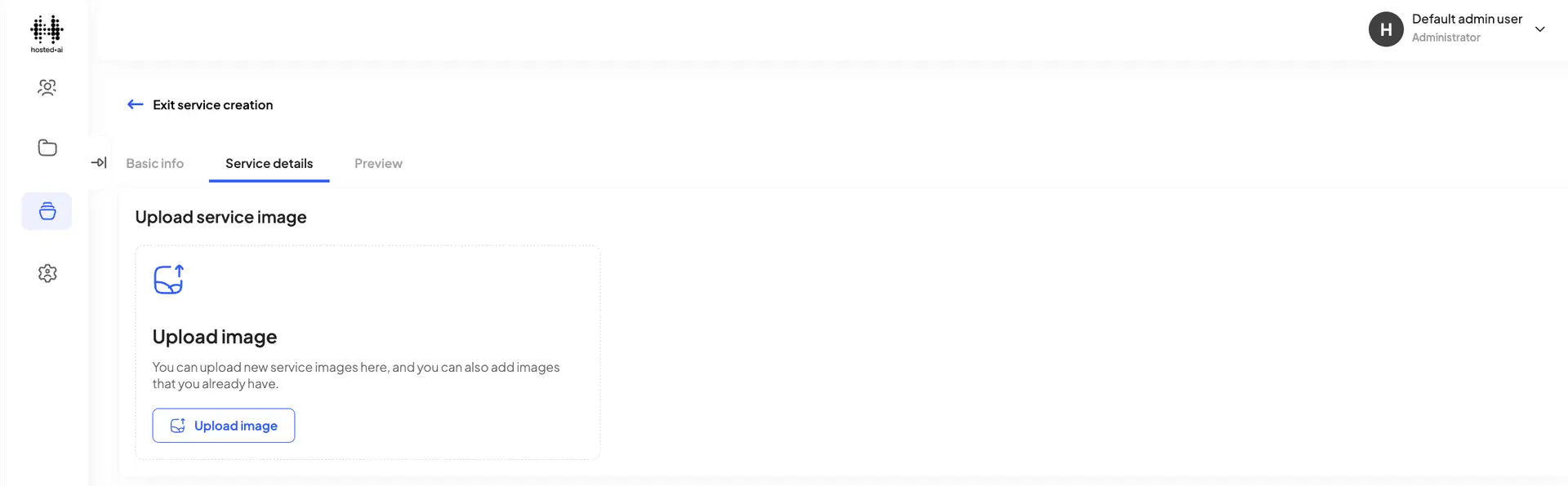 HostedAI Service Details - Upload Service Image