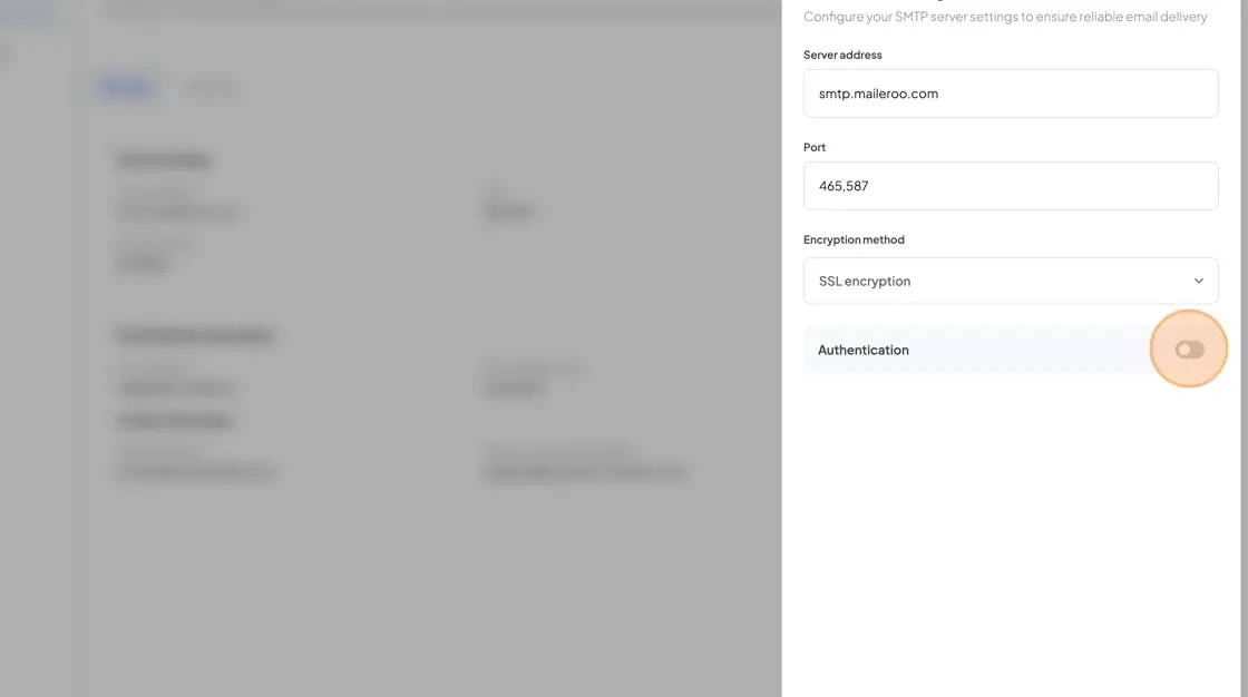HostedAI SMTP Settings configuration panel for Global Configuration or User Panel.