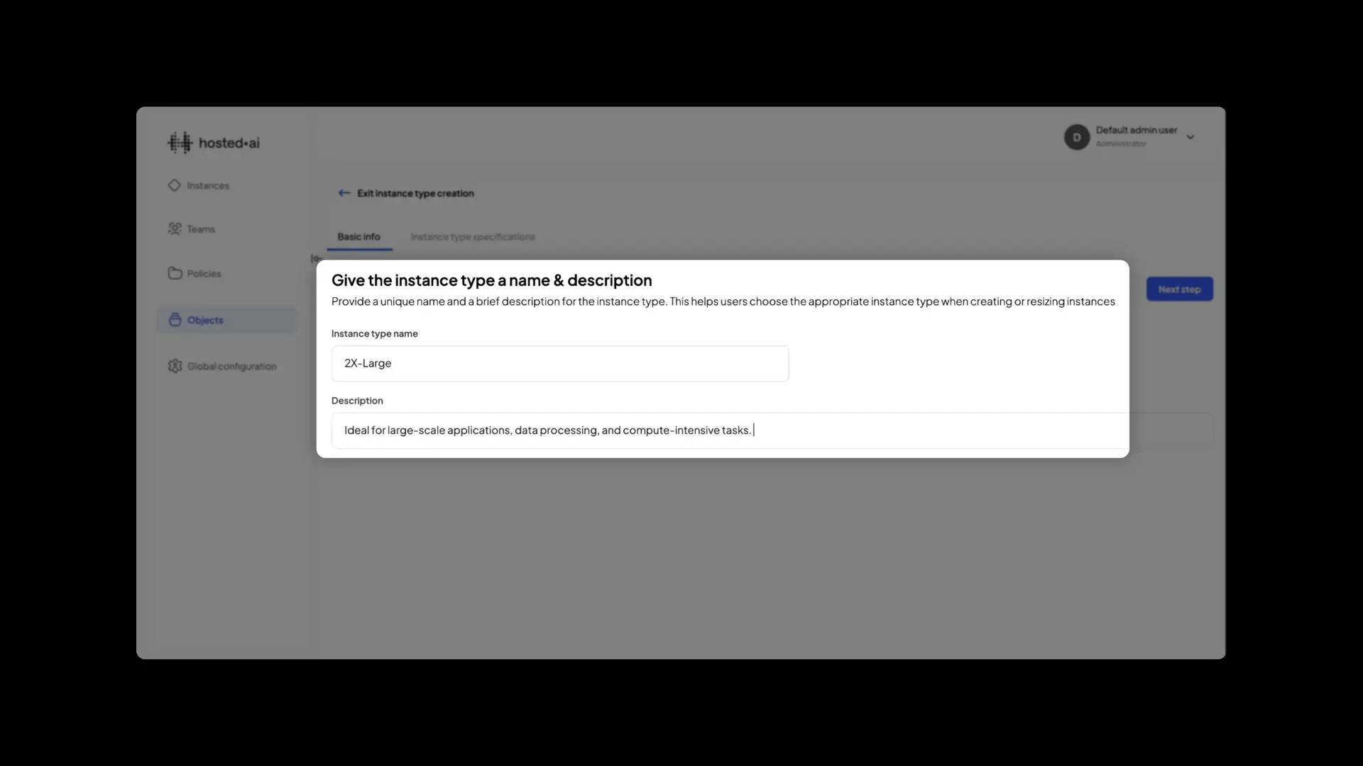 Hosted.ai Admin Panel - Editing Instance Type Basic Info