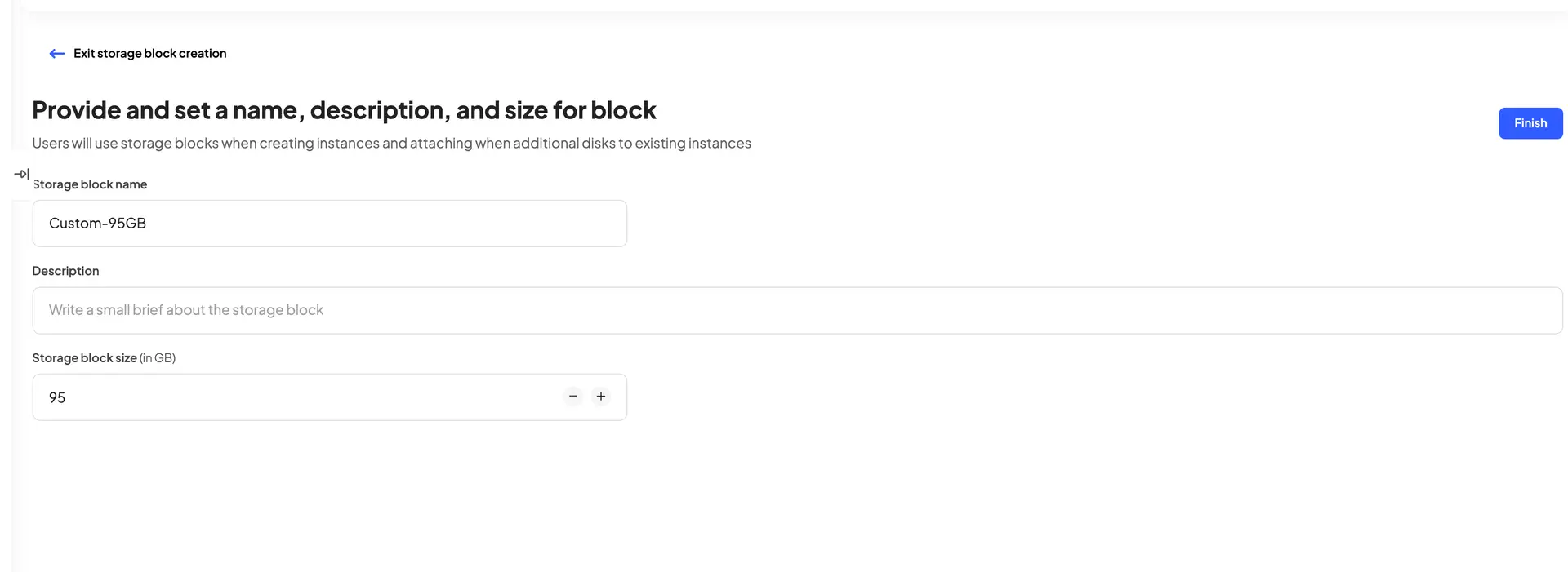 Create Storage Block interface in HostedAI platform