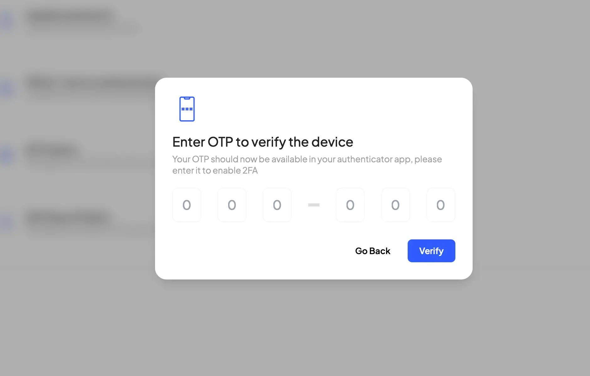 HostedAI Security Account Settings User Panel - Enter OTP to verify device for 2FA