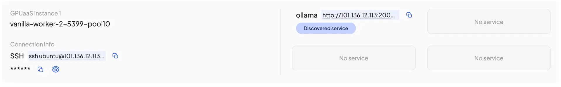 HostedAI Connection Info for GPUaaS Instance vanilla-worker-2-5399-pool10