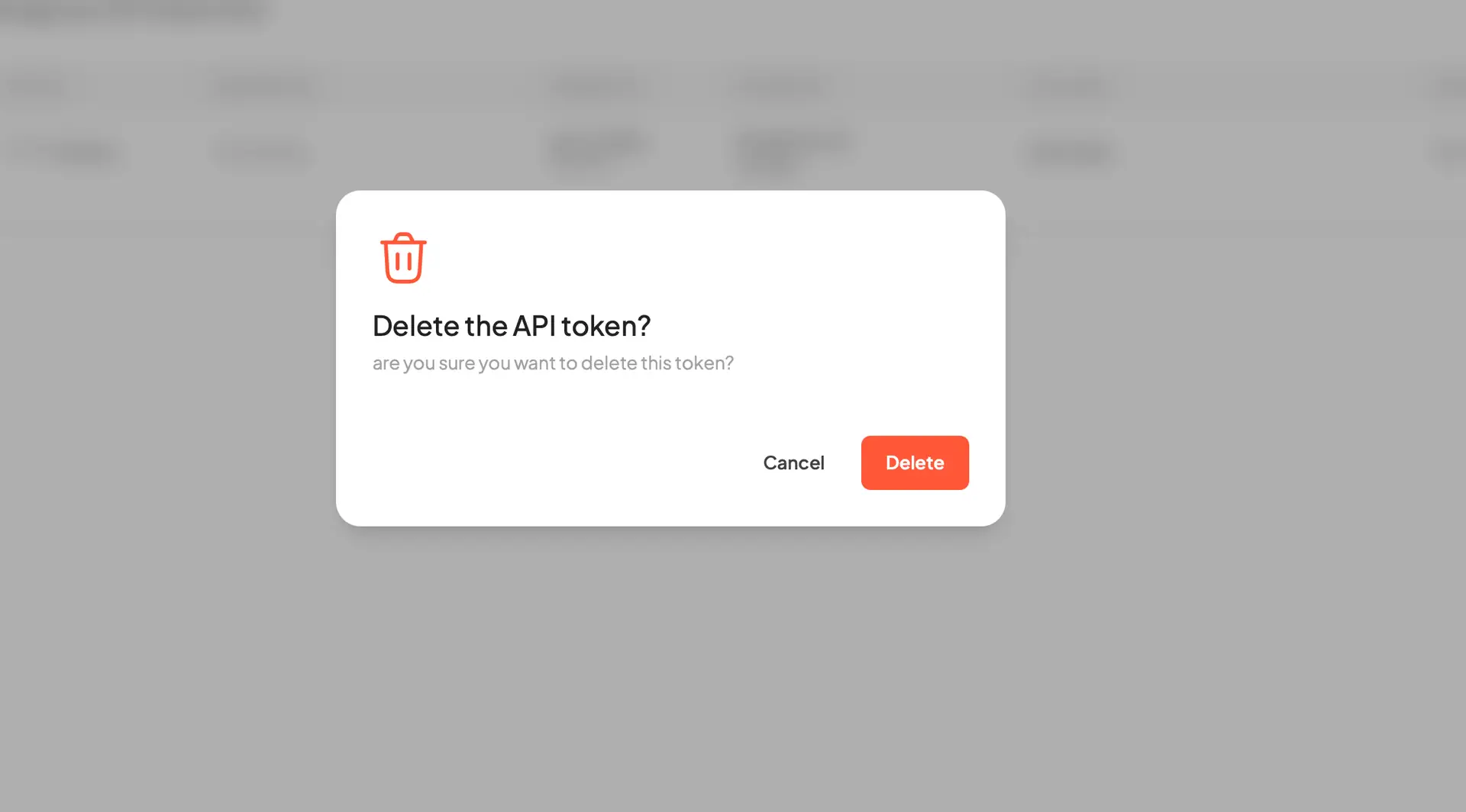 HostedAI platform API token deletion confirmation dialog.