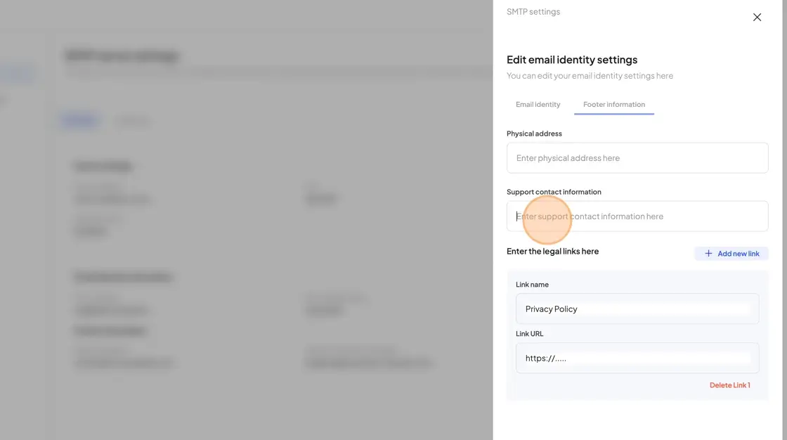 SMTP settings - Edit email identity settings panel in HostedAI